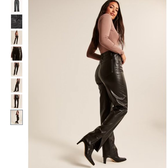 NWT A&F - Curve Love Split-Hem Vegan Leather 90s Straight Pant - Picture 4 of 9